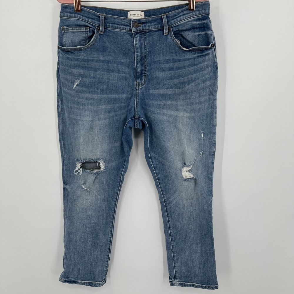 Oliver Logan Crosby Boyfriend Jeans Womens 32 Distressed Stretch Denim Ripped - Picture 4 of 11